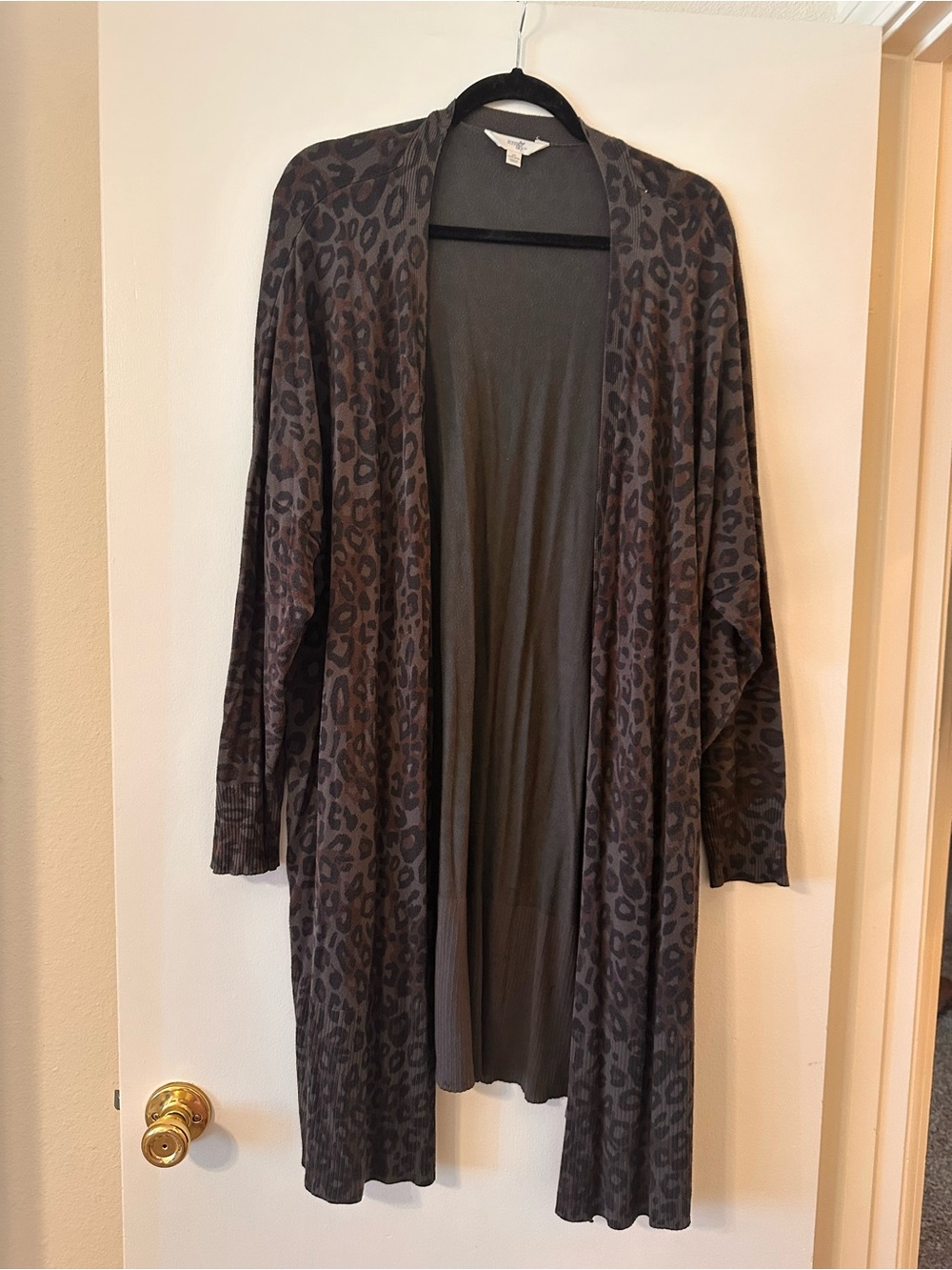Terra & Sky Black and Brown Leopard Open-Front Cardigan